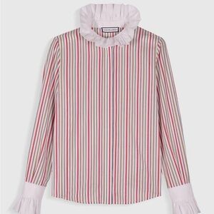 Maria De La Orden Striped Womens Shirt with Ruffle Collar